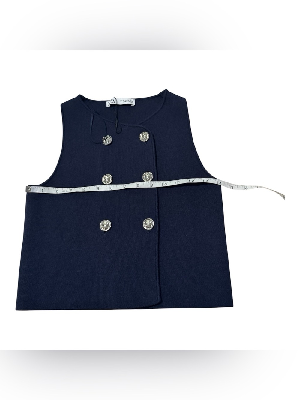 NWOT ZARA Navy Blue Knit Double Breasted Vest with Silver Buttons - Size XS - Picture 5 of 8